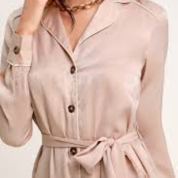 #30 LULUS Satin Long Sleeve Midi Shirt Dress - Picture 6 of 7